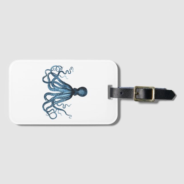 Blue octopus nautical design luggage tag (Front Horizontal)