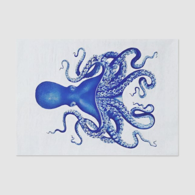 Blue Octopus on off white background  Tissue Paper (Front)