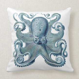 Blue Octopus on White, Nautical Throw Pillow