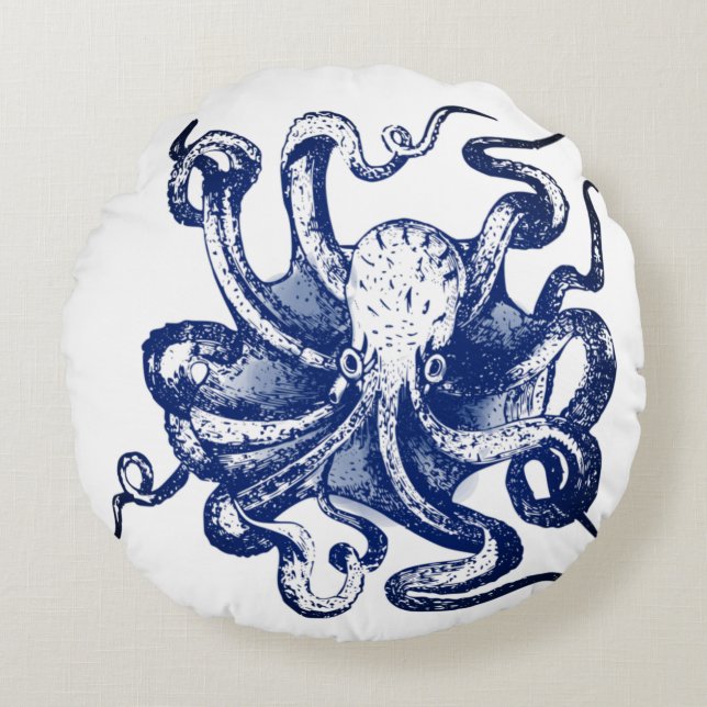 Blue Octopus Round Cushion (Front)