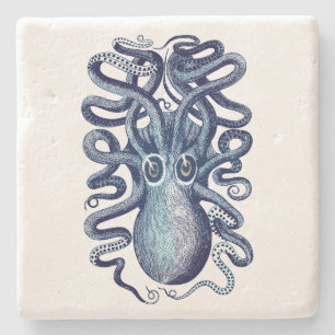 Blue Octopus Sea Monster Stone Coaster