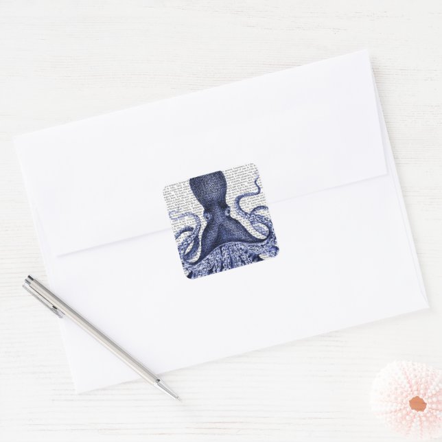 Blue Octopus Square Sticker (Envelope)