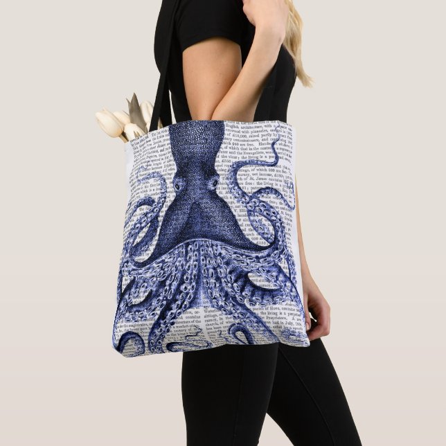 Blue Octopus Tote Bag (Close Up)