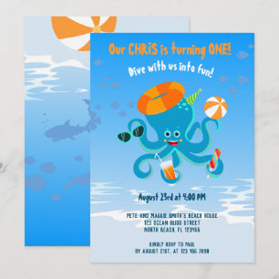 Blue Octopus Under the Sea Boy Birthday Party Invitation