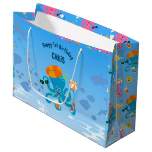  Blue Octopus Under the Sea Boy Birthday Party Large Gift Bag