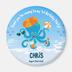Blue Octopus Under the Sea Boy Birthday Party Magnet