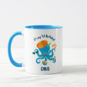 Blue Octopus Under the Sea Boy Birthday Party Mug
