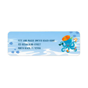 Blue Octopus Under the Sea Boy Birthday Party Return Address Label