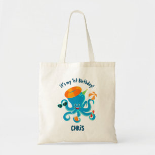 Blue Octopus Under the Sea Boy Birthday Party Tote Bag