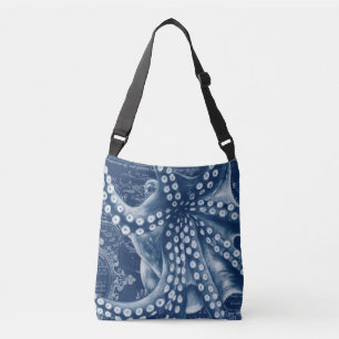 Blue Octopus Vintage Map Chic Crossbody Bag