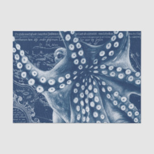 Blue Octopus Vintage Map Chic Tissue Paper