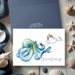 Blue Octopus Watercolor Beach Christmas Holiday Card<br><div class="desc">Send waves of cheer this season with these cute xmas cards that blend festive fun with seaside charm! These original watercolor Christmas cards feature a playful octopus wrapped in colorful holiday lights, set against a crisp white background. The ocean-themed design is finished with the cheerful phrase "Seas and Greetings" in...</div>