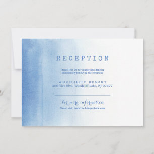 Blue odern watercolor beach wedding reception card