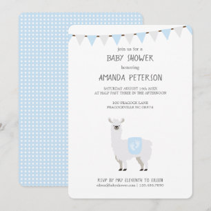 Blue & Off-White Gender Neutral Llama Baby Shower Invitation