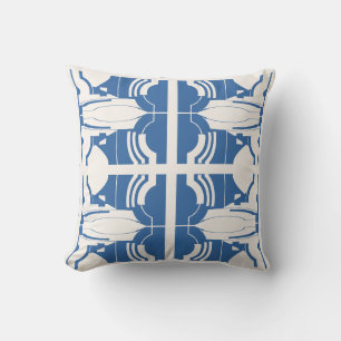 Blue Off-White Symmetrical Mediterranean Mosaics Cushion