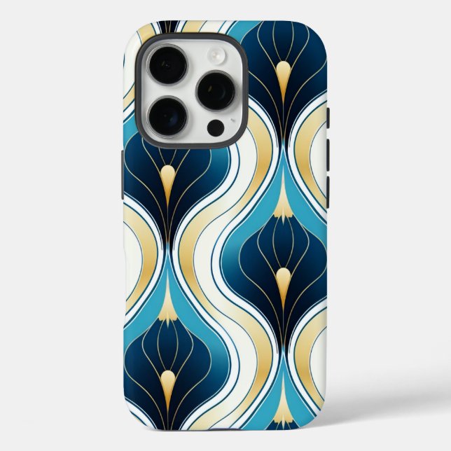 Blue Ogee Art Deco Inspired Gold Cream Case-Mate iPhone Case (Back)