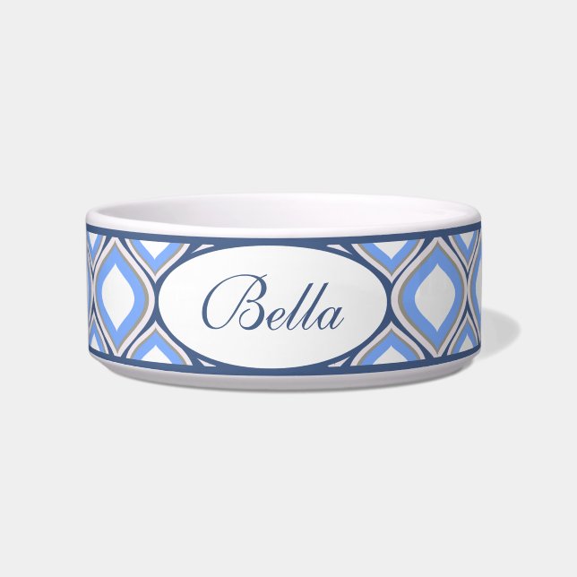 Blue Ogee Personalised Small Ceramic Dog Bowl (Front)