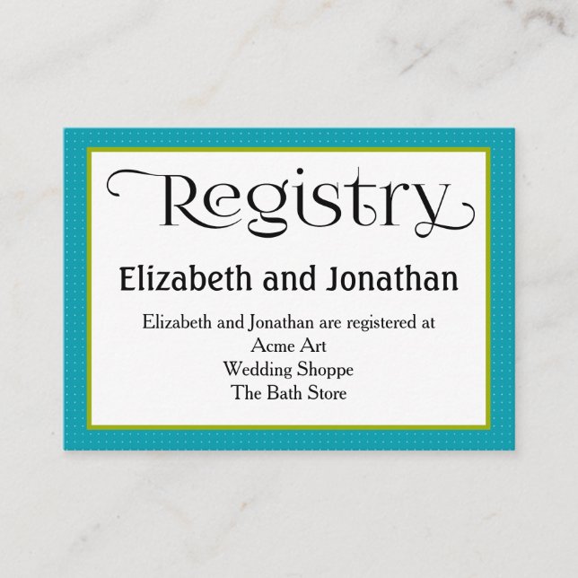 Blue Ogee Wedding Registry Card (Front)