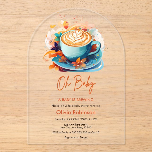 Blue Oh Baby A Baby is Brewing Coffee Baby Shower  Acrylic Invitations (Front)