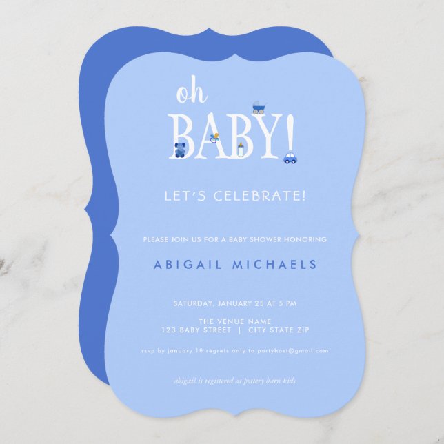 Blue Oh Baby It's a Boy Baby Shower In Invitation (Front/Back)