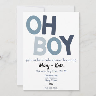 Blue OH BOY baby boy shower Invitation