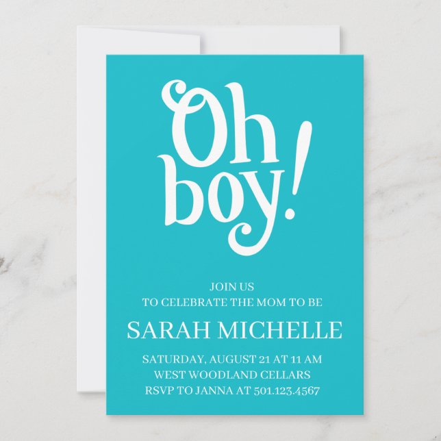 Blue Oh boy! Baby Shower Invitation (Front)