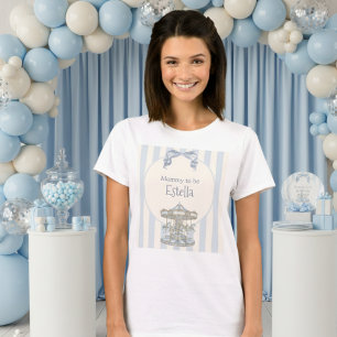 Blue Oh Boy Bow Carousel Watercolor Baby Shower T-Shirt