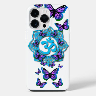 Blue ohm mandala design with purple butterflies iPhone 14 pro max case