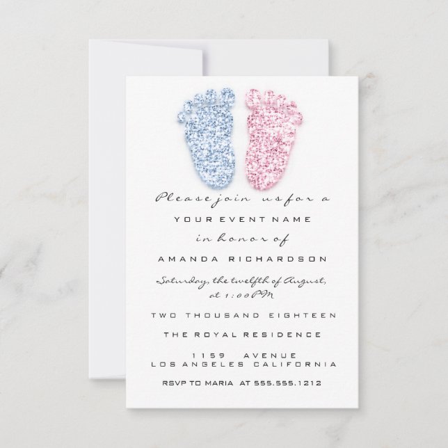 Blue Oink Gender Baby Girl Boy  Shower Feet Invitation (Front)
