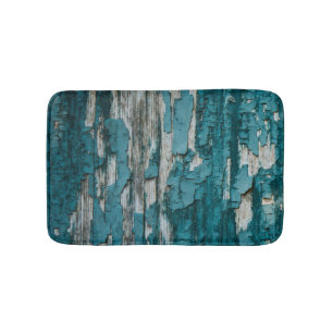Blue Old Peeling Paint Wood Wall Texture Bath Mat