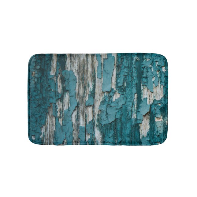 Blue Old Peeling Paint Wood Wall Texture Bath Mat (Front)