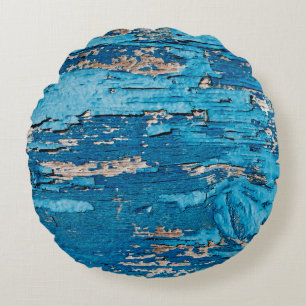 Blue old wooden background round cushion