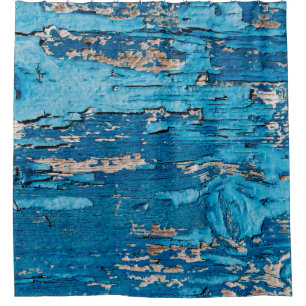 Blue old wooden background shower curtain