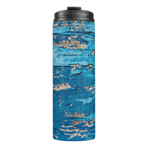 Blue old wooden background  thermal tumbler