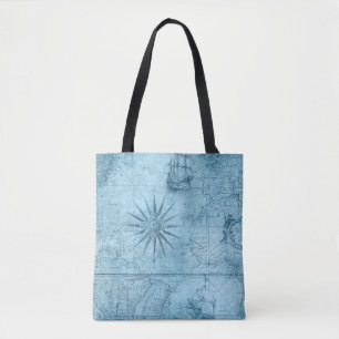 Blue old world map tote bag