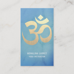 Blue   Om Gold Meditation Symbol Yoga Instructor Business Card