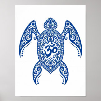 Blue Om Sea Turtle on White Poster