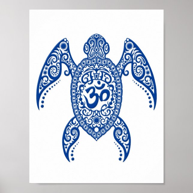 Blue Om Sea Turtle on White Poster (Front)
