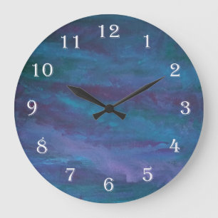 Blue Ombre Abstract   Turquoise Teal Violet Purple Large Clock