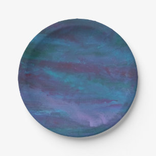 Blue-Ombre Abstract   Turquoise Teal Violet Purple Paper Plate