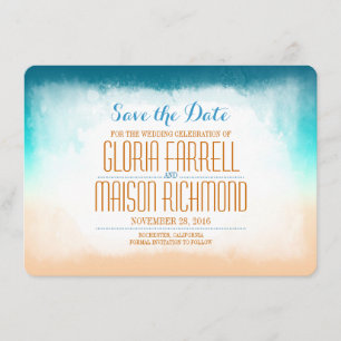 Blue ombre beach wedding save the date
