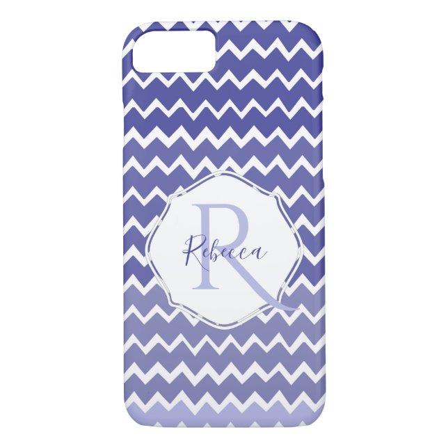 Blue Ombre Chevron Personalised iPhone Case (Back)