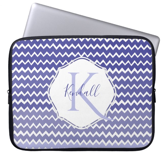 Blue Ombre Chevron Personalised Laptop Sleeve (Front)