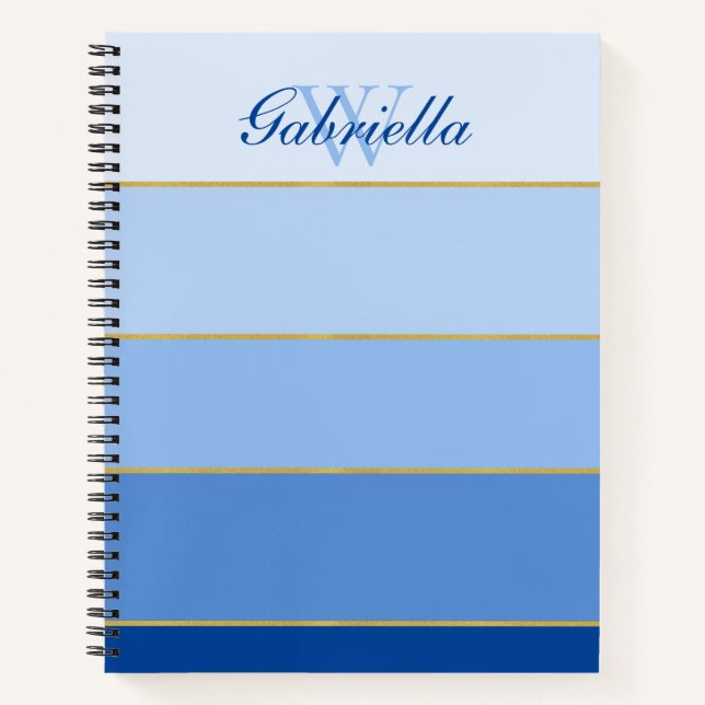 Blue Ombre Colour Block Personalised Planner  Notebook (Front)