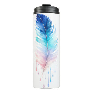Blue Ombre Feather Watercolor Thermal Tumbler