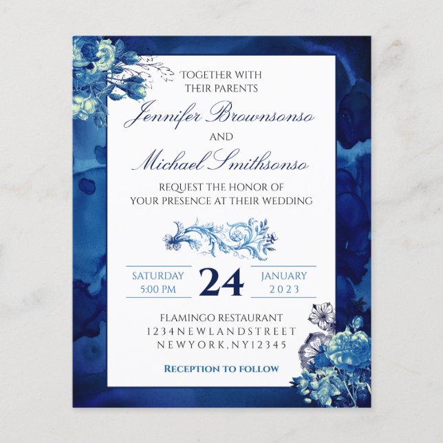 Blue Ombre floral Elegant Wedding budget Flyer (Front)