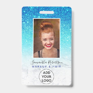 Blue ombre glitter marble logo employee photo ID badge