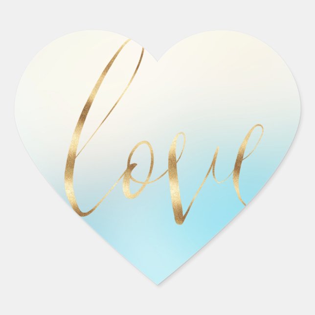 Blue Ombre Gold Love Heart Sticker (Front)