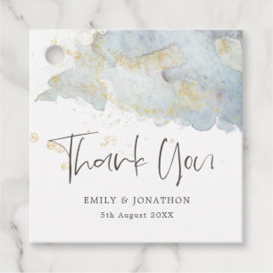 Blue Ombre Gold Modern Script Name message wedding Favour Tags