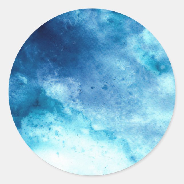 Blue Ombre Inkblot Splatter Watercolor Pattern Classic Round Sticker (Front)